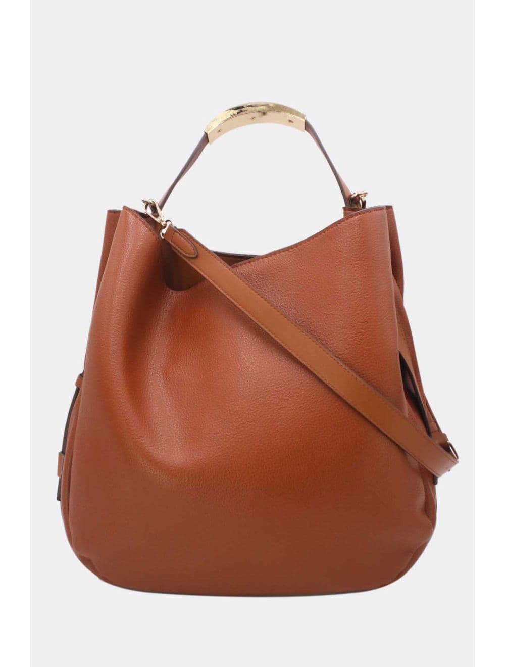 Sac Hobo Souple Polyvalent avec Détail Métallique Doré 25B-6355-Marron