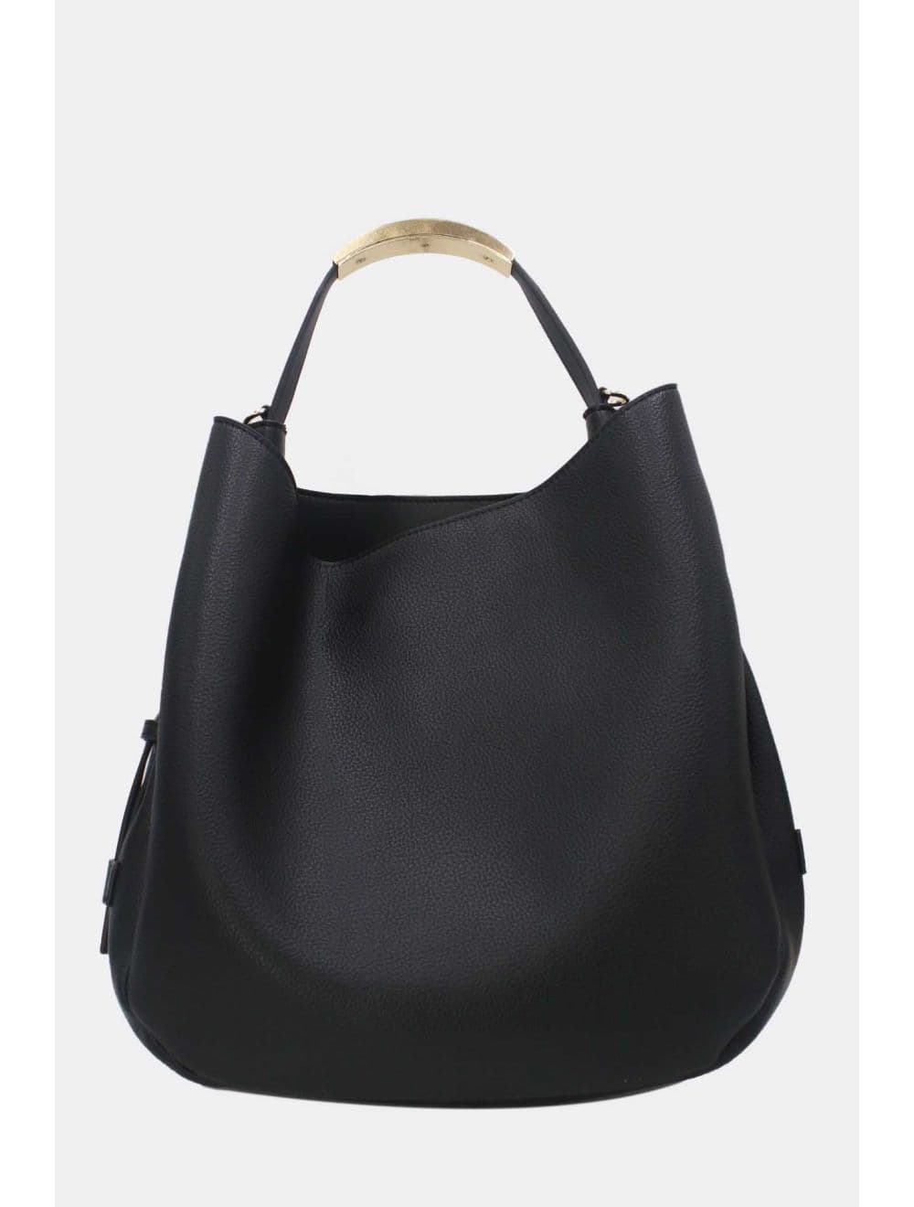 Sac Hobo Souple Polyvalent avec Détail Métallique Doré 25B-6355-Noir