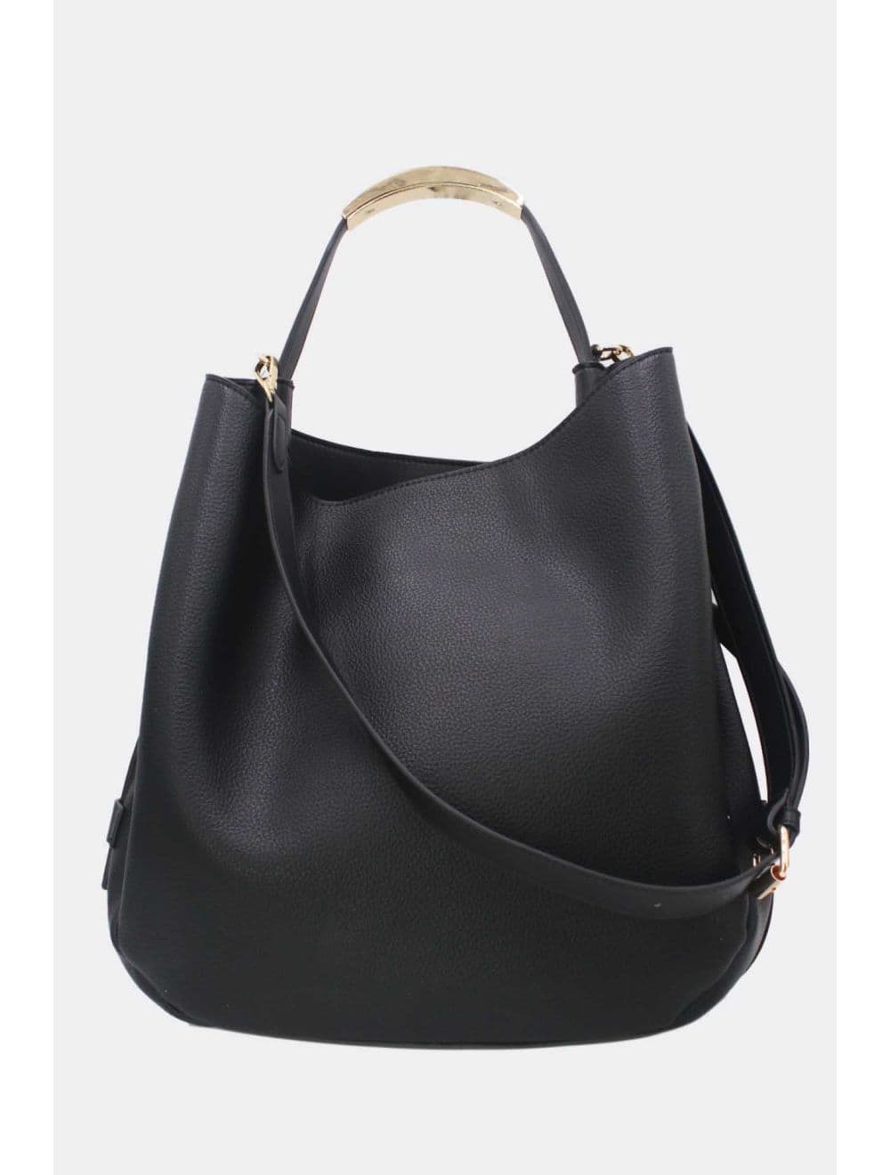 Sac Hobo Souple Polyvalent avec Détail Métallique Doré 25B-6355-Noir — vue 5