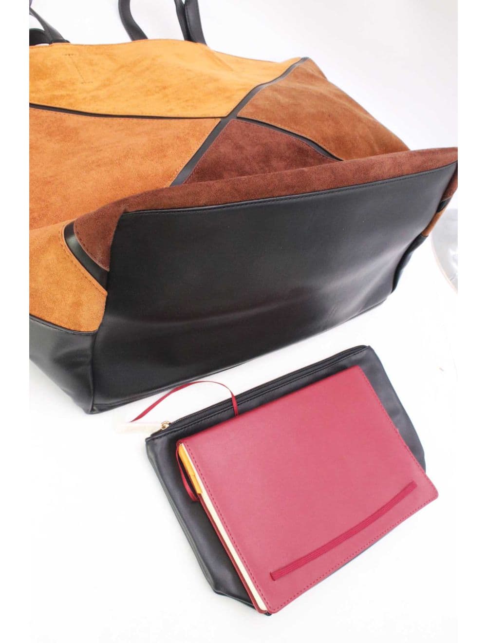 Grand Cabas Patchwork En Velours Avec Pochette 25P-6214-Rouge — vue 4