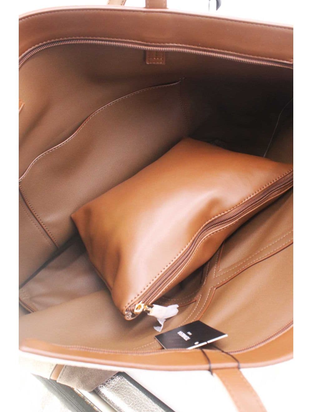 Grand Cabas Patchwork En Velours Avec Pochette 25P-6214-Marron