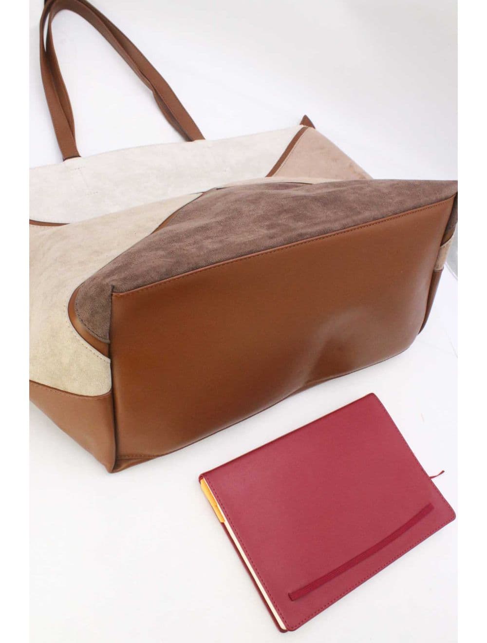 Grand Cabas Patchwork En Velours Avec Pochette 25P-6214-Marron — vue 5