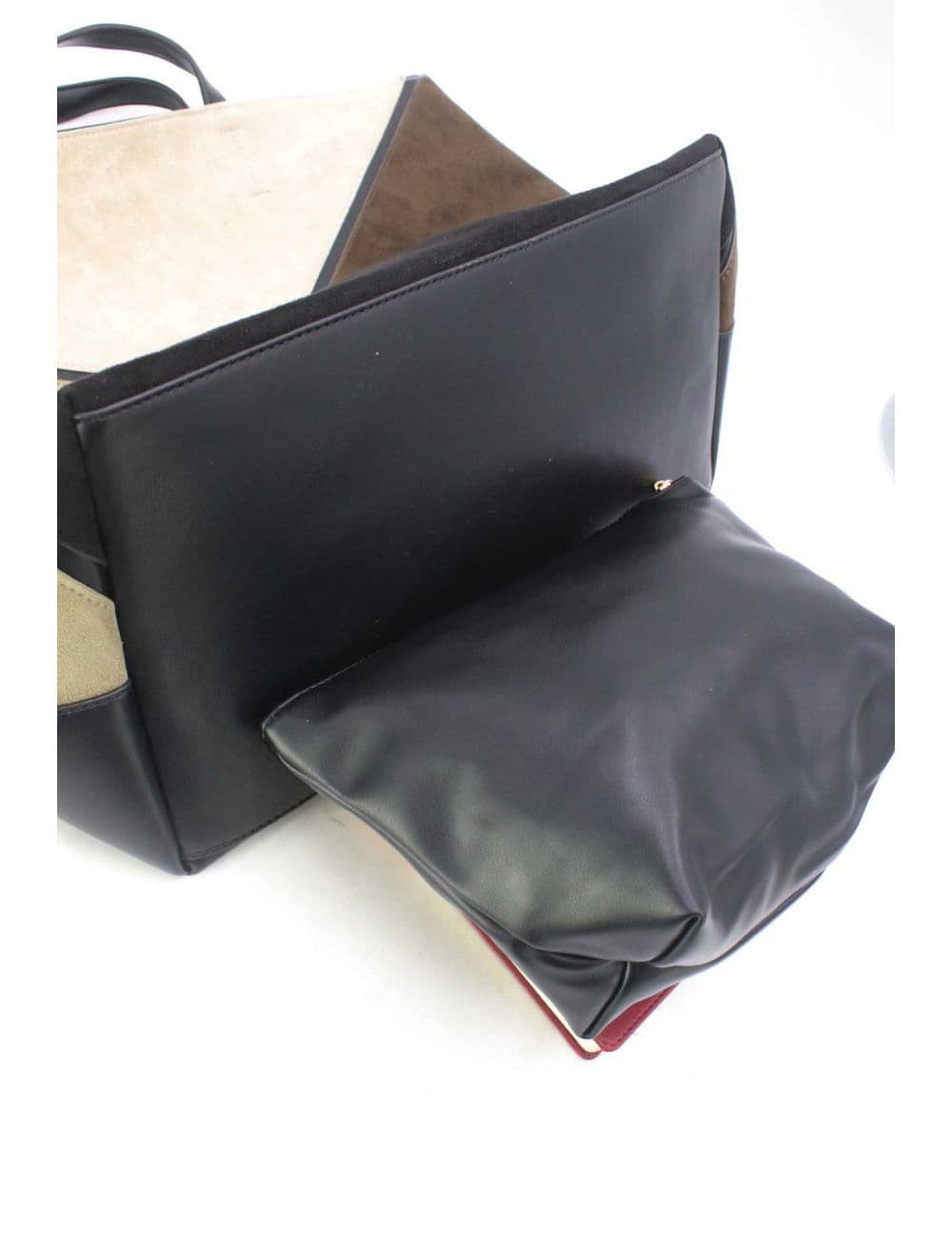 Grand Cabas Patchwork En Velours Avec Pochette 25P-6214-Noir — vue 4