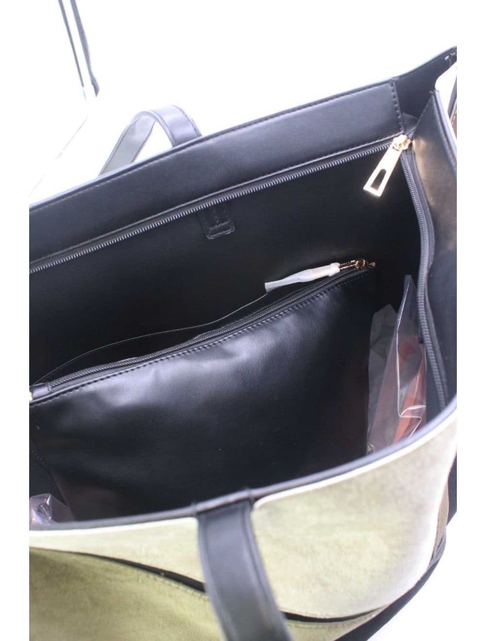 Grand Cabas Patchwork En Velours Avec Pochette 25P-6214-Noir — vue 5