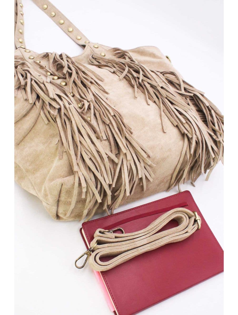 Cabas Frange à Velours et Clouté 25B-6177-Bone — vue 4