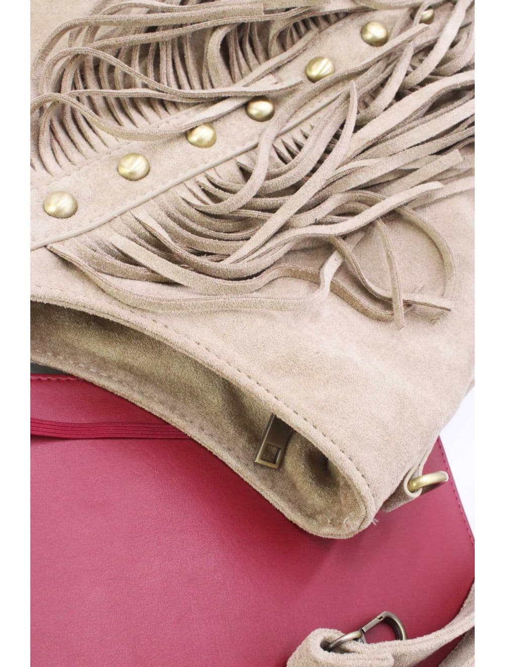 Cabas Frange à Velours et Clouté 25B-6177-Bone — vue 5