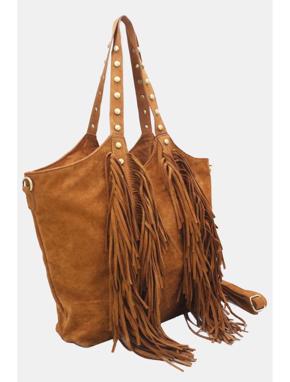 Cabas Frange à Velours et Clouté 25B-6177-Marron