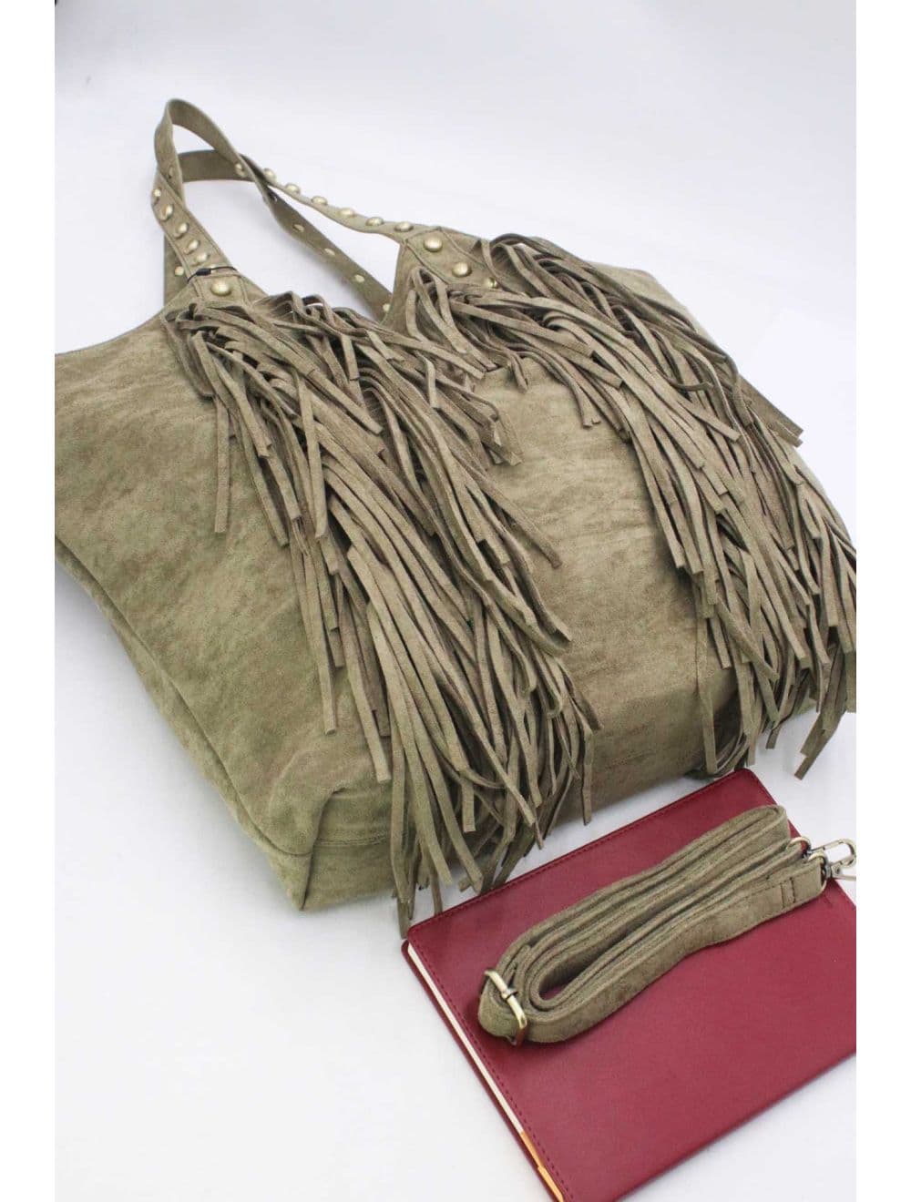 Cabas Frange à Velours et Clouté 25B-6177-Vert — vue 5
