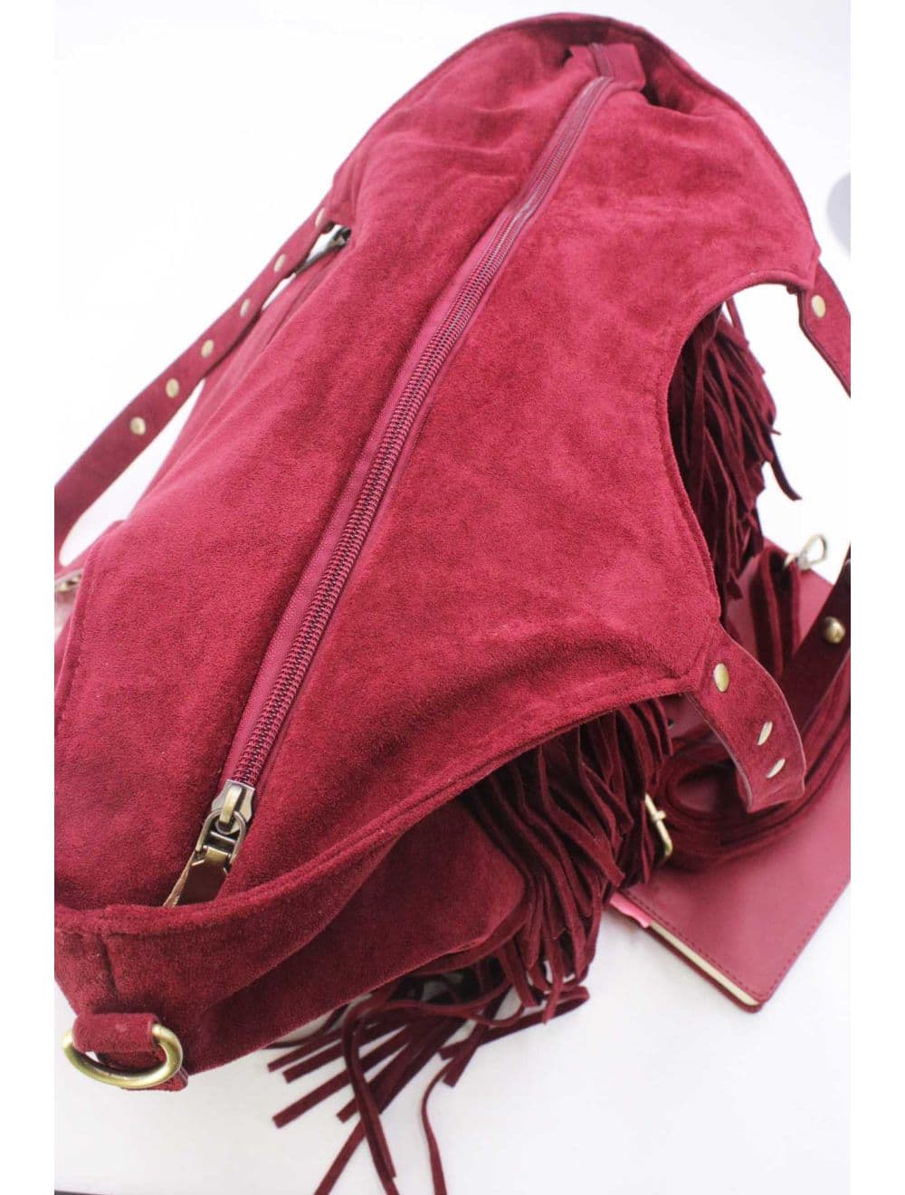Cabas Frange à Velours et Clouté 25B-6177-Rouge