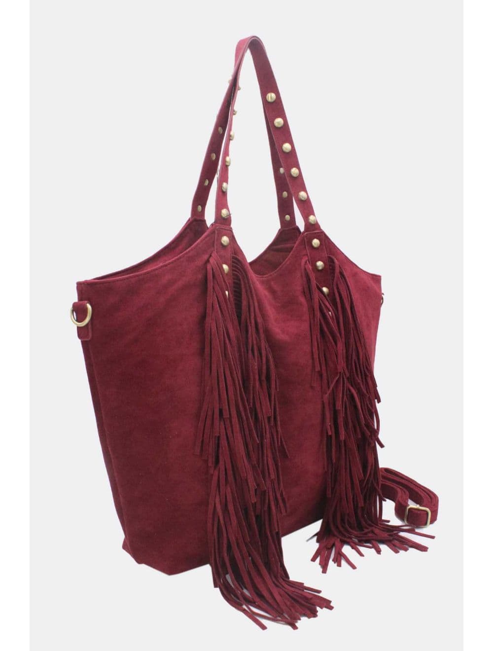 Cabas Frange à Velours et Clouté 25B-6177-Rouge — vue 3