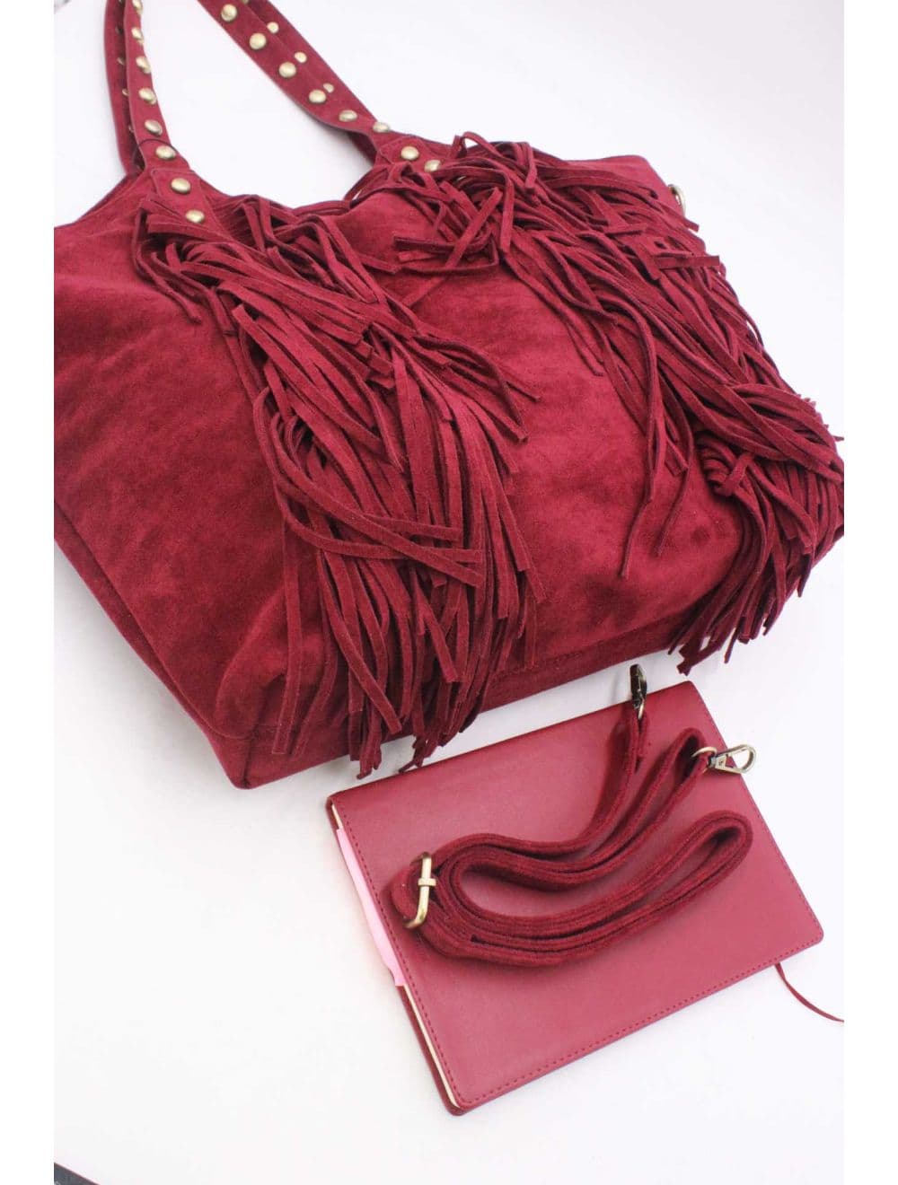 Cabas Frange à Velours et Clouté 25B-6177-Rouge — vue 5
