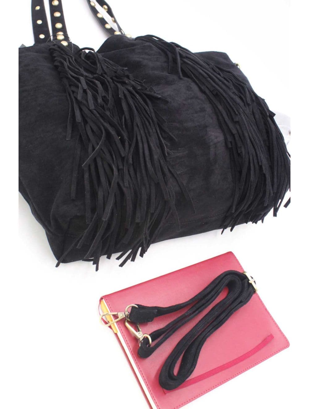 Cabas Frange à Velours et Clouté 25B-6177-Noir — vue 5