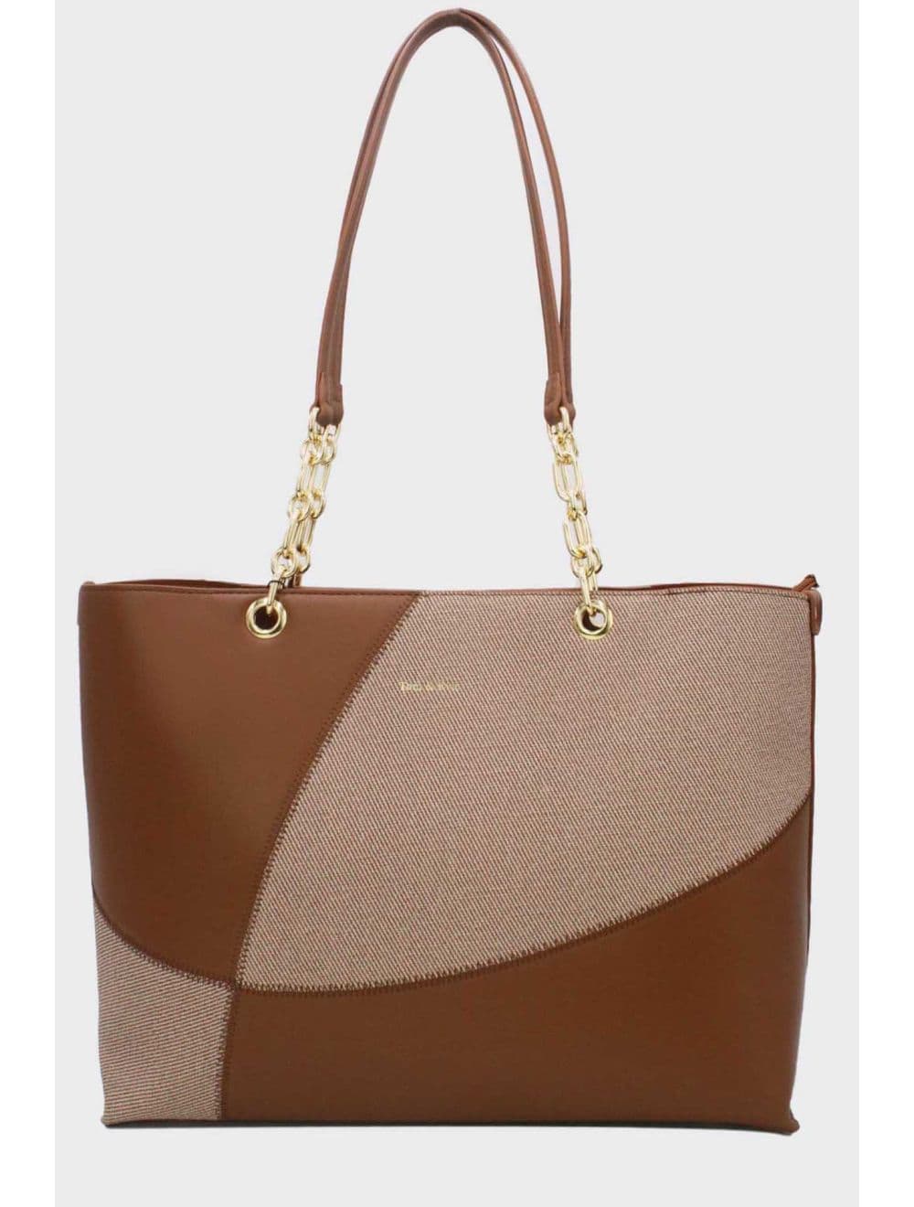Sac Cabas Patchwork Effet Tissu 25B-6191-Café