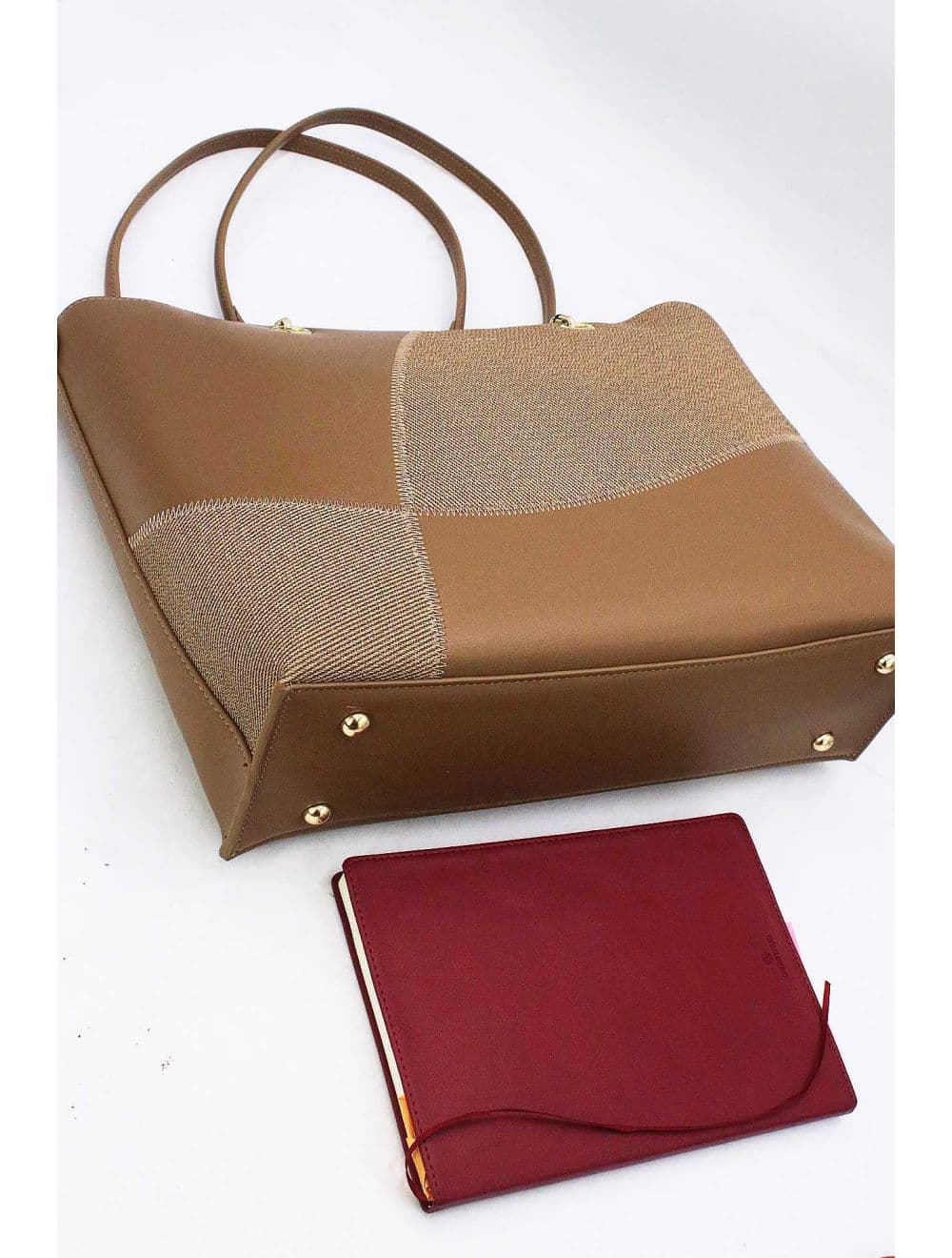 Sac Cabas Patchwork Effet Tissu 25B-6191-Café — vue 4