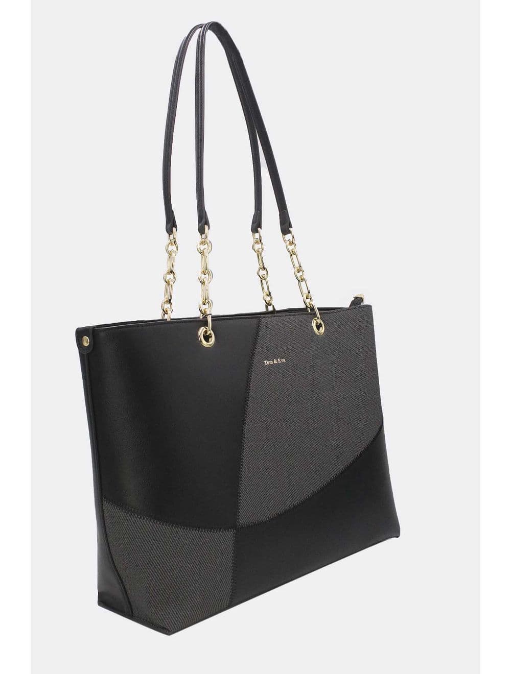 Sac Cabas Patchwork Effet Tissu 25B-6191-Noir — vue 2