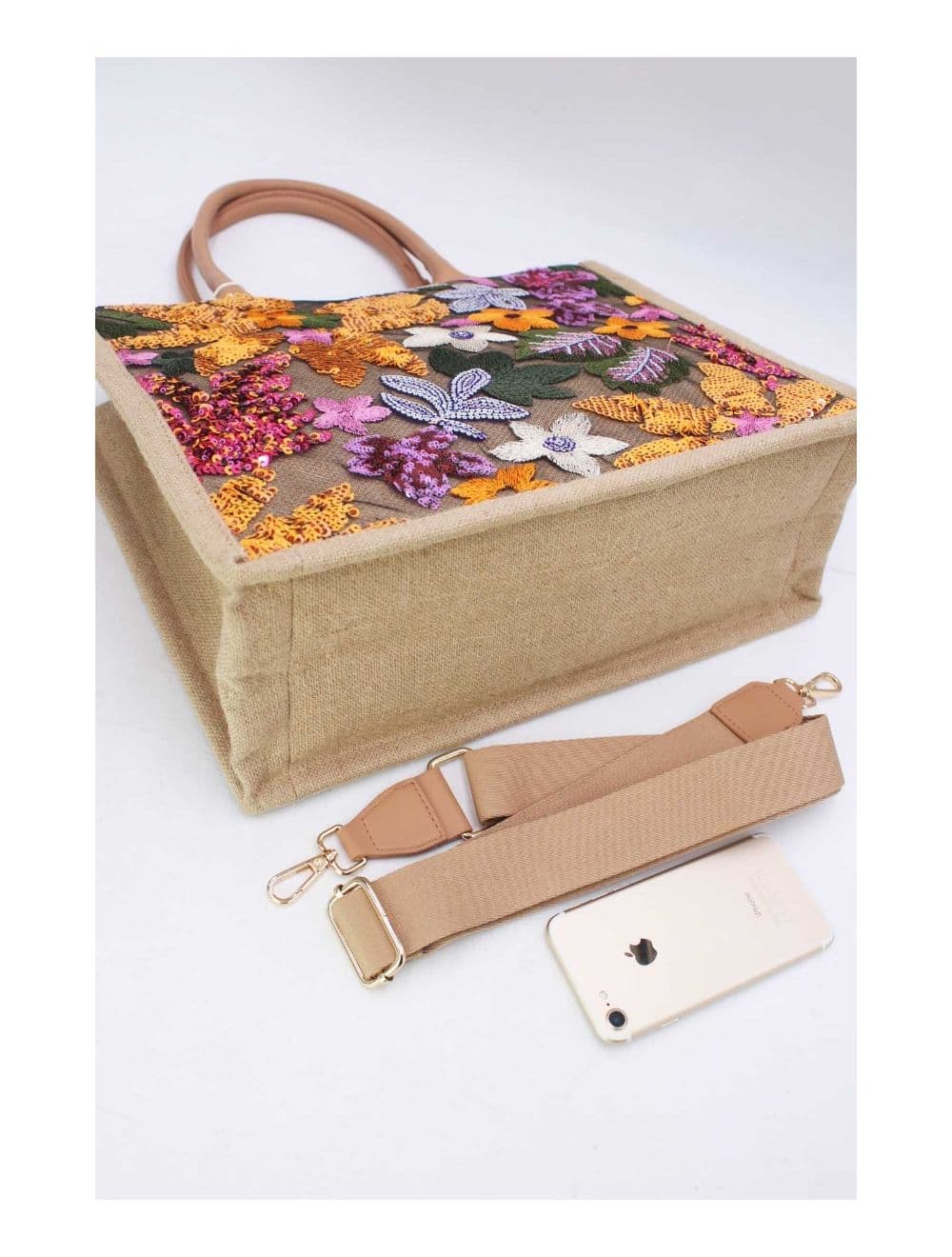 Sac Cabas Paillettes et Broderie 24P-5984-Jaune