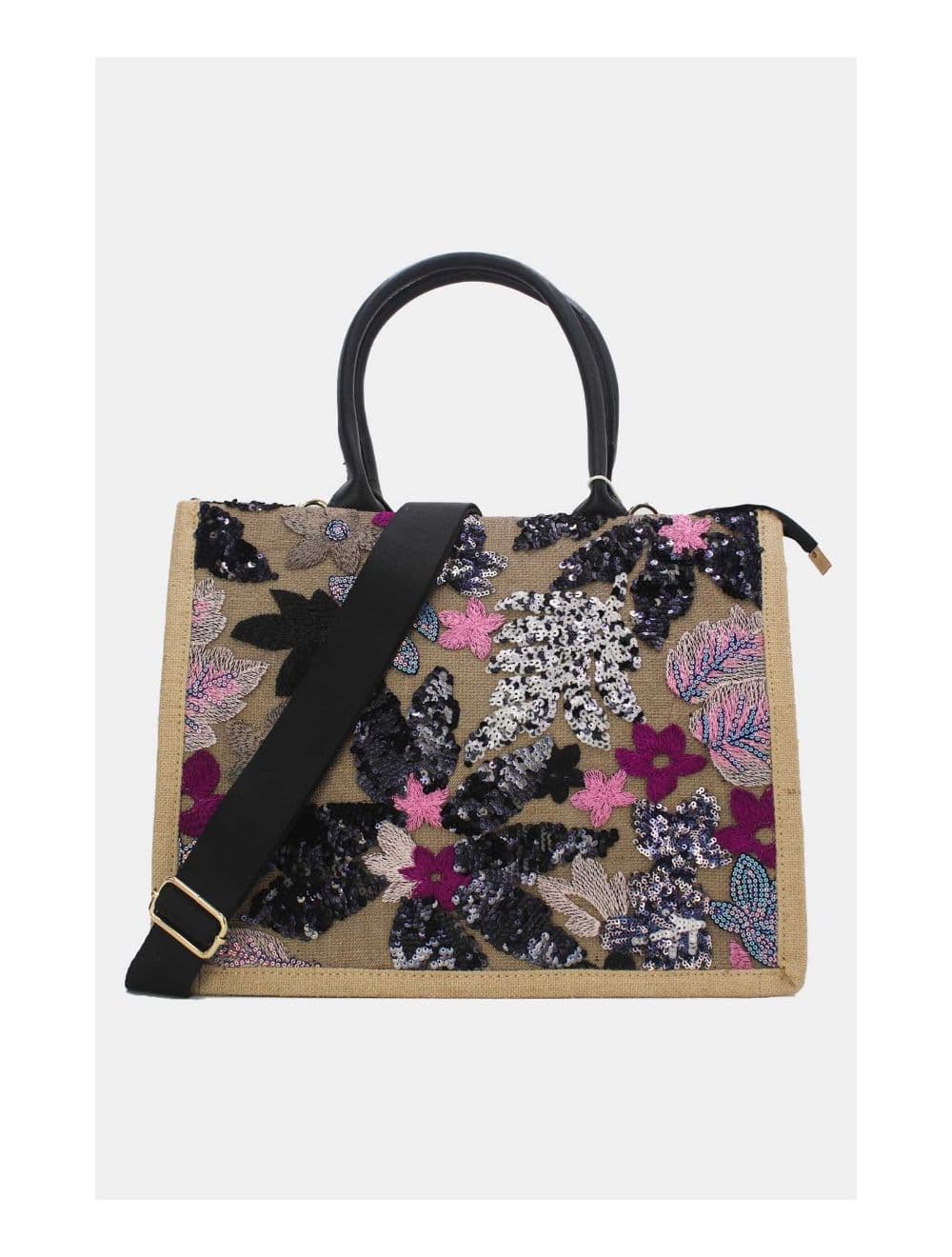 Sac Cabas Paillettes et Broderie 24P-5984-Noir — vue 2