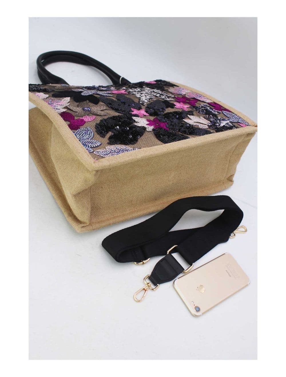 Sac Cabas Paillettes et Broderie 24P-5984-Noir — vue 5