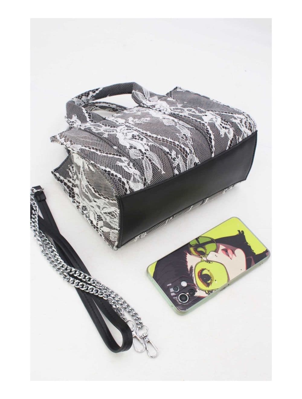 Petit Sac Cabas Jeans En Dentelle 24P-5877-Lace/Black — vue 5