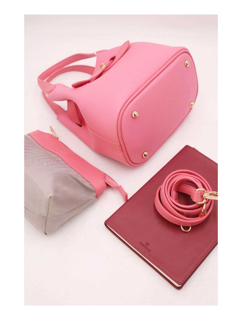 Ensemble 2Pcs Sac Hobo Effet Grainé 6974-Pink
