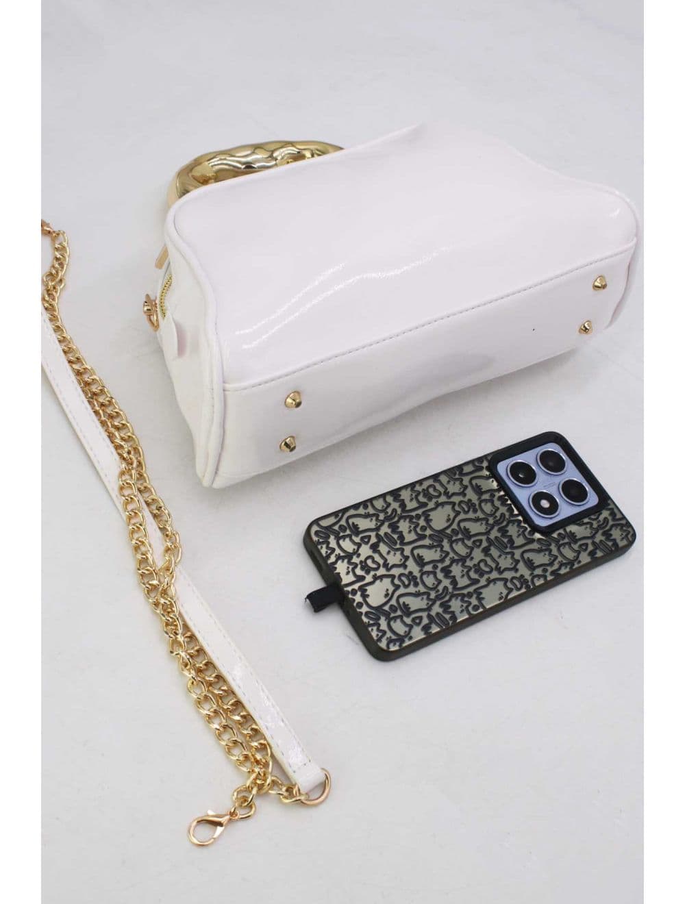 Petit Sac à Main Avec Poignée Forme De Cœur Dorée 25P-6322-White — vue 4