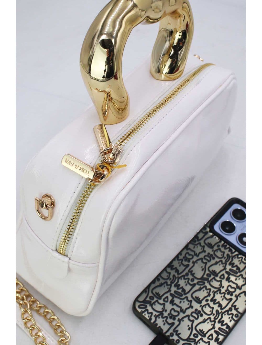 Petit Sac à Main Avec Poignée Forme De Cœur Dorée 25P-6322-White — vue 5