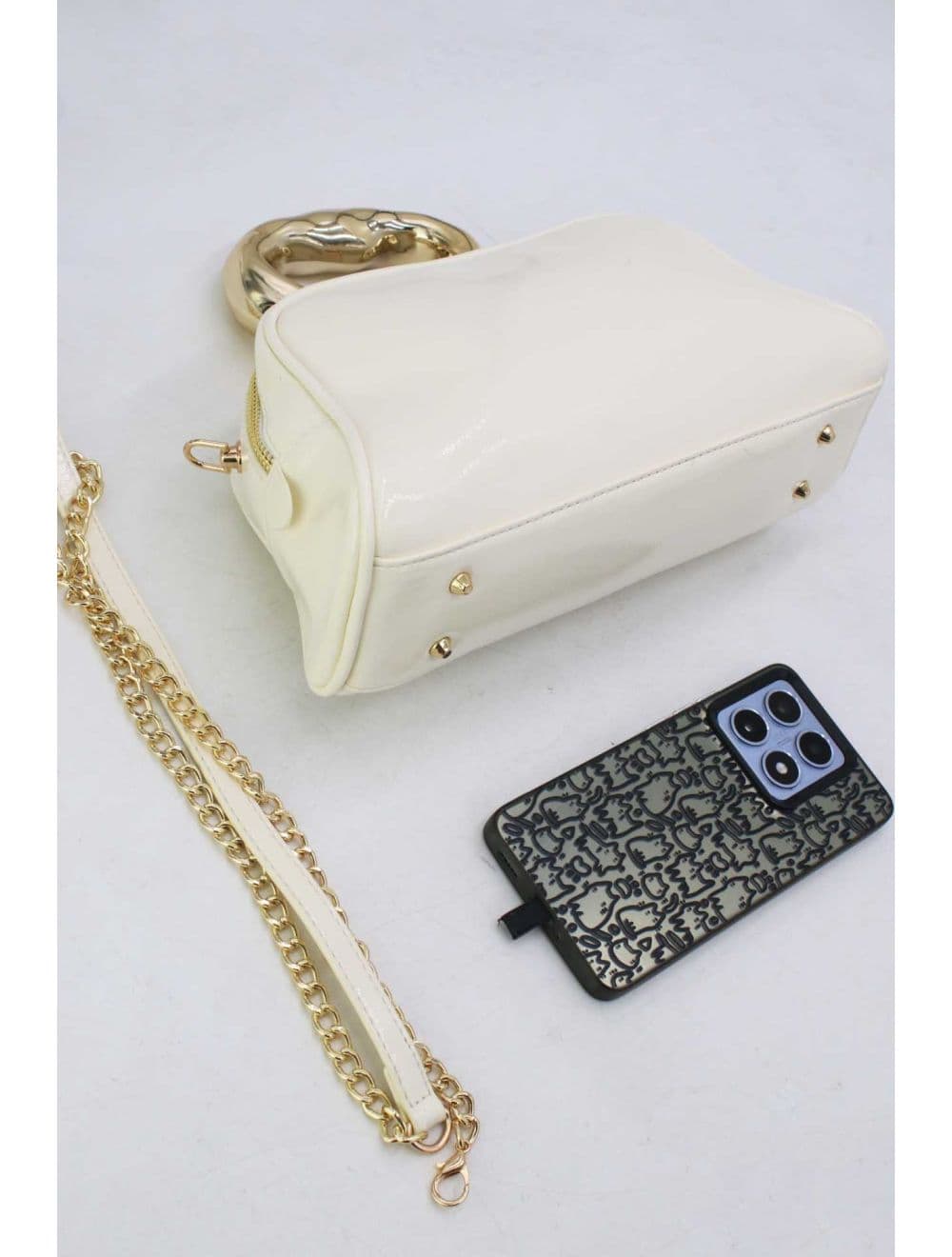 Petit Sac à Main Avec Poignée Forme De Cœur Dorée 25P-6322-Beige — vue 4