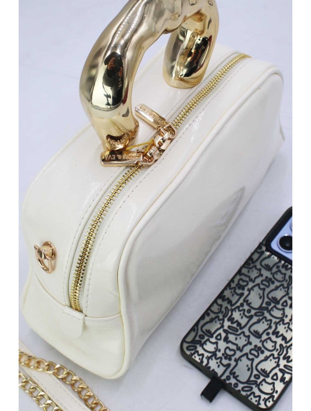 Petit Sac à Main Avec Poignée Forme De Cœur Dorée 25P-6322-Beige — vue 5
