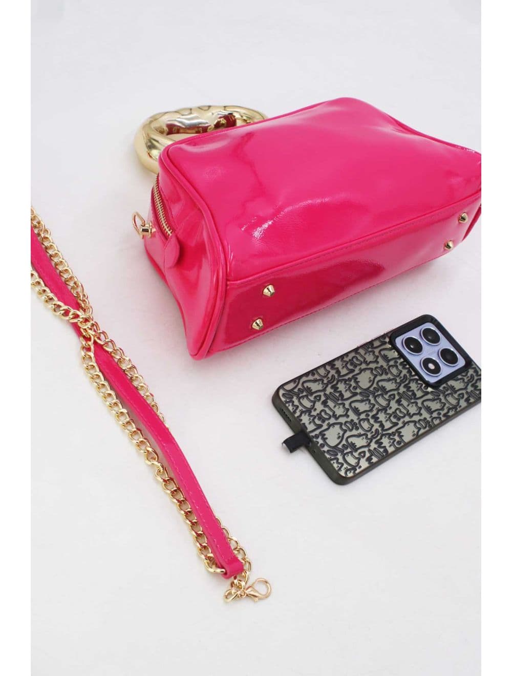 Petit Sac à Main Avec Poignée Forme De Cœur Dorée 25P-6322-Fuchsia — vue 4