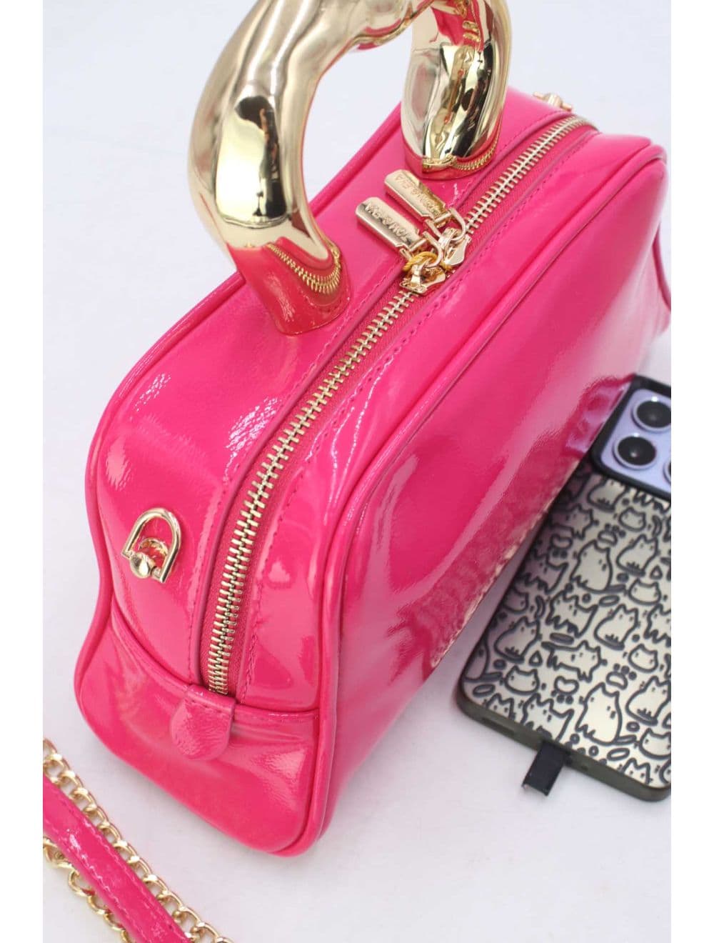 Petit Sac à Main Avec Poignée Forme De Cœur Dorée 25P-6322-Fuchsia — vue 5