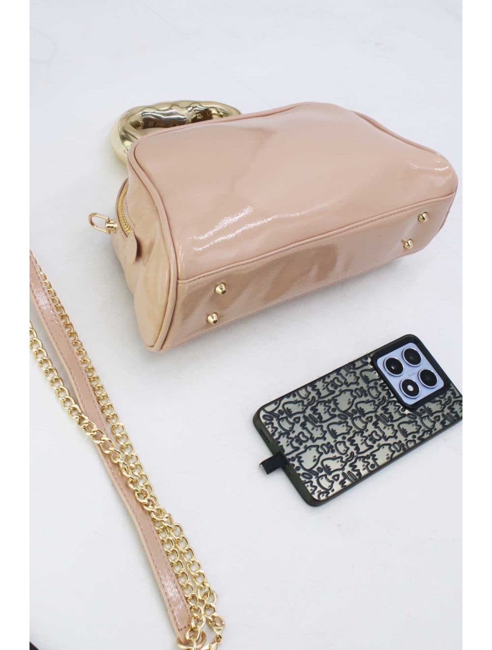 Petit Sac à Main Avec Poignée Forme De Cœur Dorée 25P-6322-Nude — vue 4