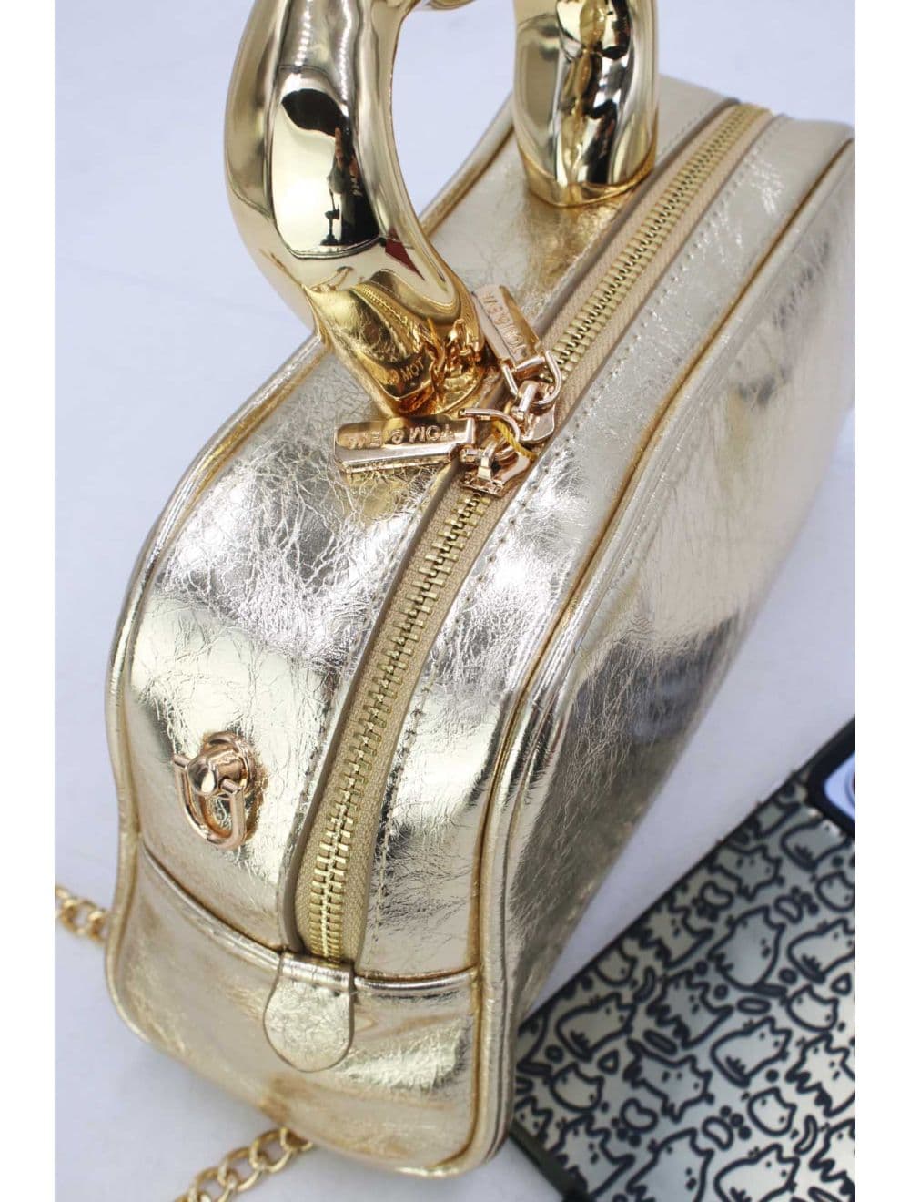 Petit Sac à Main Avec Poignée Forme De Cœur Dorée 25P-6322-Or — vue 5