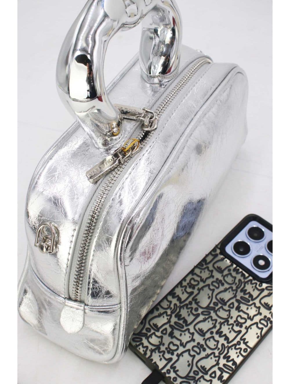 Petit Sac à Main Avec Poignée Forme De Cœur Dorée 25P-6322-Argent — vue 5