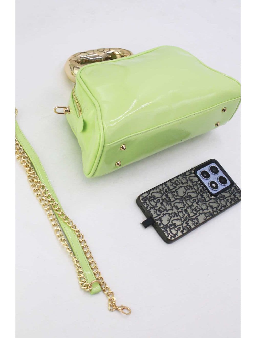 Petit Sac à Main Avec Poignée Forme De Cœur Dorée 25P-6322-Vert — vue 4