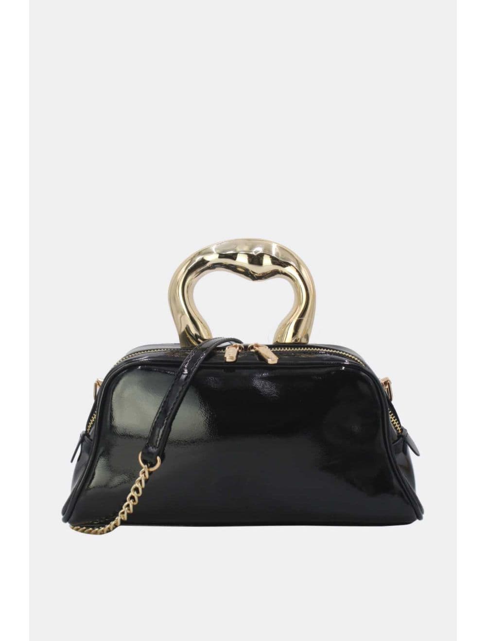 Petit Sac à Main Avec Poignée Forme De Cœur Dorée 25P-6322-Noir