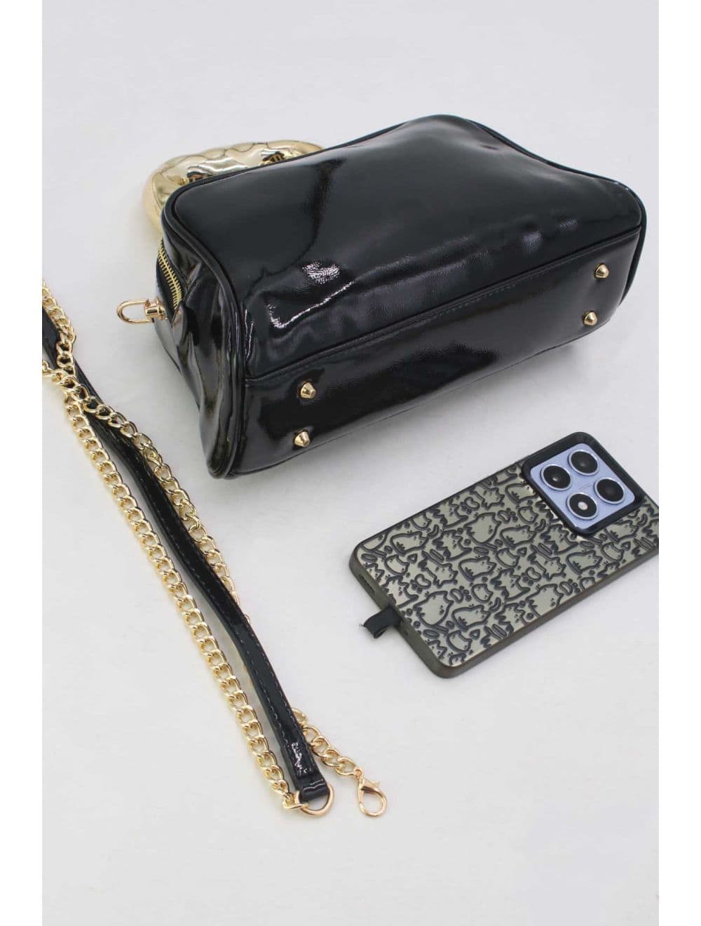 Petit Sac à Main Avec Poignée Forme De Cœur Dorée 25P-6322-Noir — vue 4