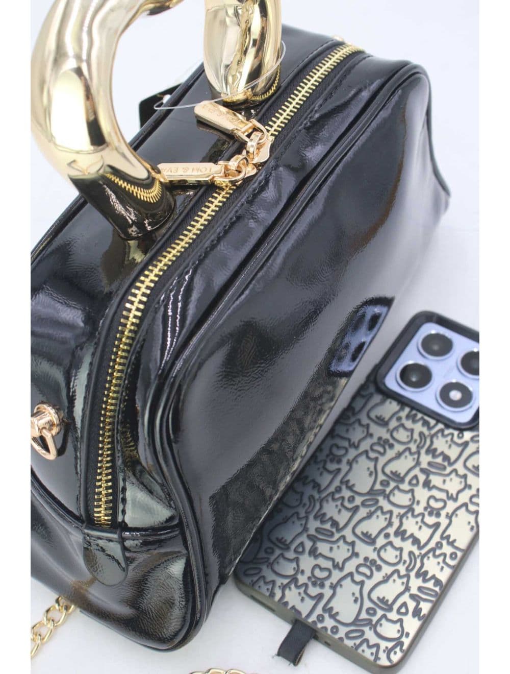 Petit Sac à Main Avec Poignée Forme De Cœur Dorée 25P-6322-Noir — vue 5