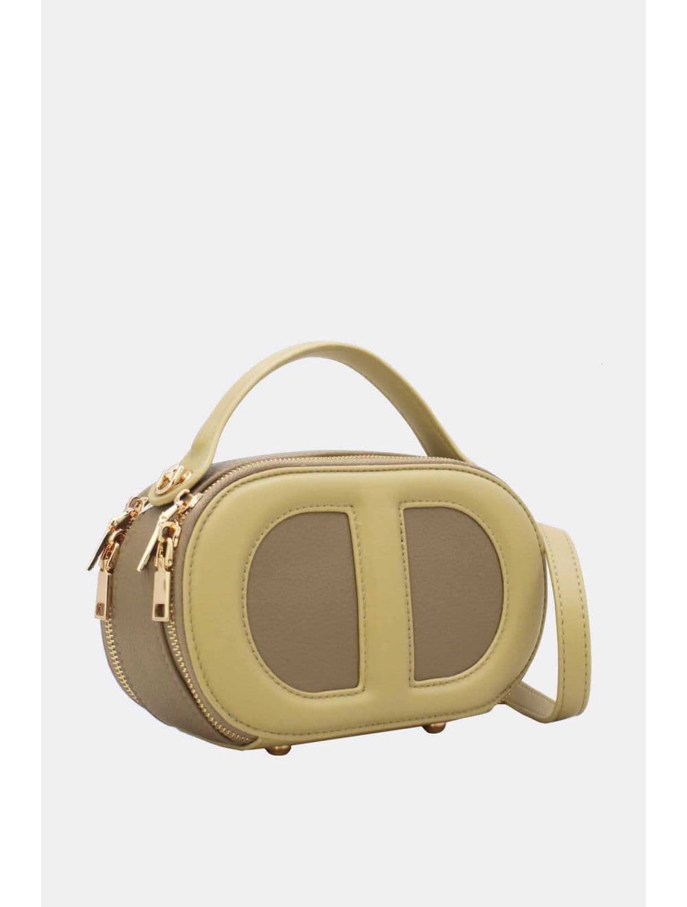 Mini Sac à Main Boîte Effet Cuir Et Tissu RÉASSORT 24P-5998-Taupe/Yellow — vue 2