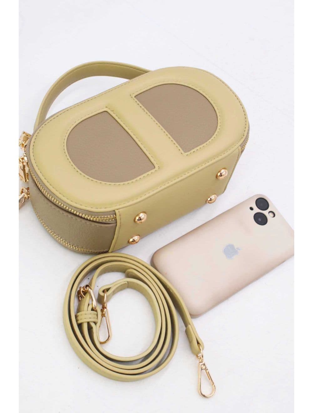 Mini Sac à Main Boîte Effet Cuir Et Tissu RÉASSORT 24P-5998-Taupe/Yellow — vue 4