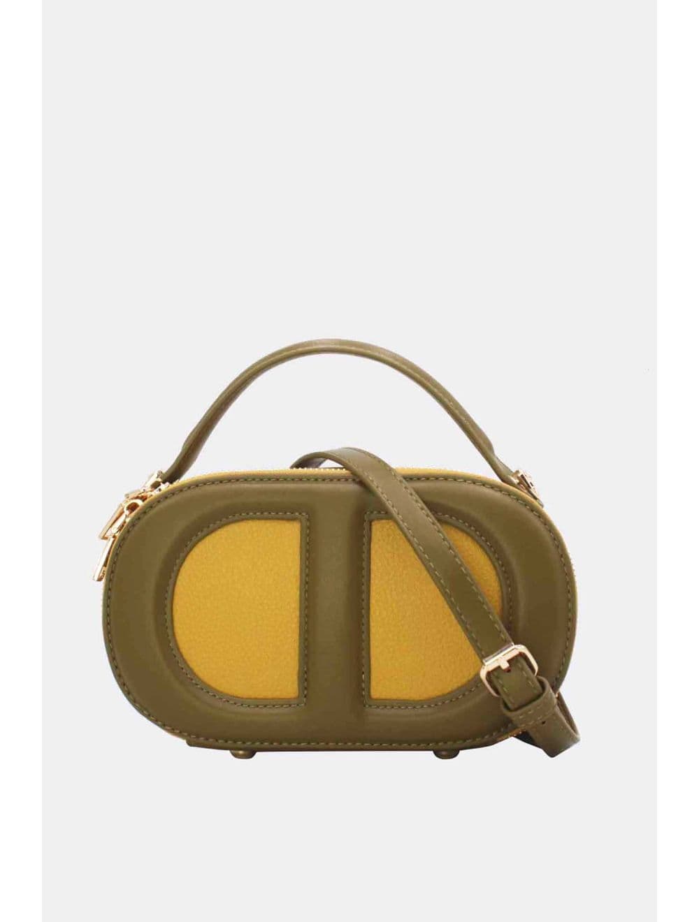 Mini Sac à Main Boîte Effet Cuir Et Tissu RÉASSORT 24P-5998-Yellow/Army Green
