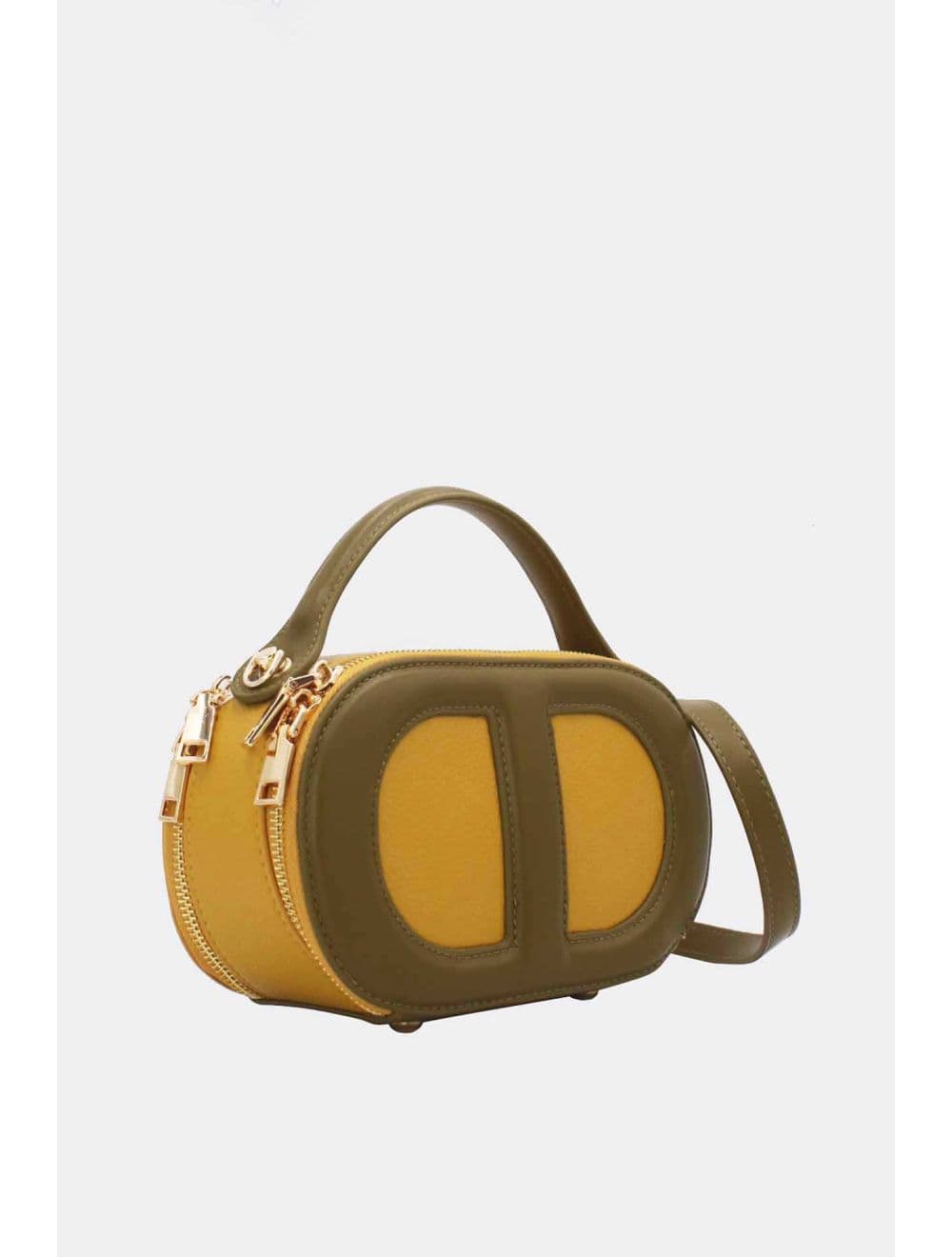 Mini Sac à Main Boîte Effet Cuir Et Tissu RÉASSORT 24P-5998-Yellow/Army Green — vue 3