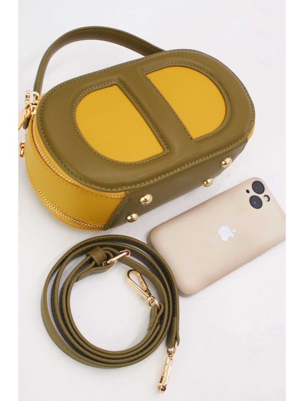 Mini Sac à Main Boîte Effet Cuir Et Tissu RÉASSORT 24P-5998-Yellow/Army Green — vue 5