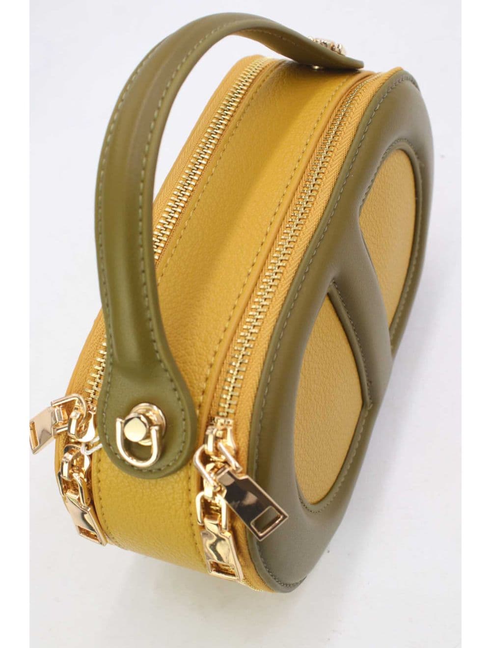 Mini Sac à Main Boîte Effet Cuir Et Tissu RÉASSORT 24P-5998-Yellow/Army Green — vue 6