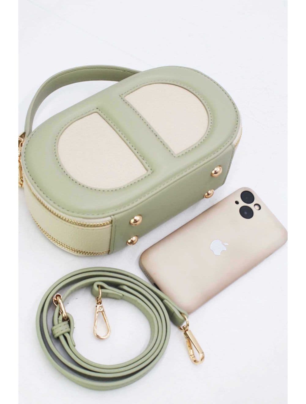 Mini Sac à Main Boîte Effet Cuir Et Tissu RÉASSORT 24P-5998-Beige/L.Green — vue 4