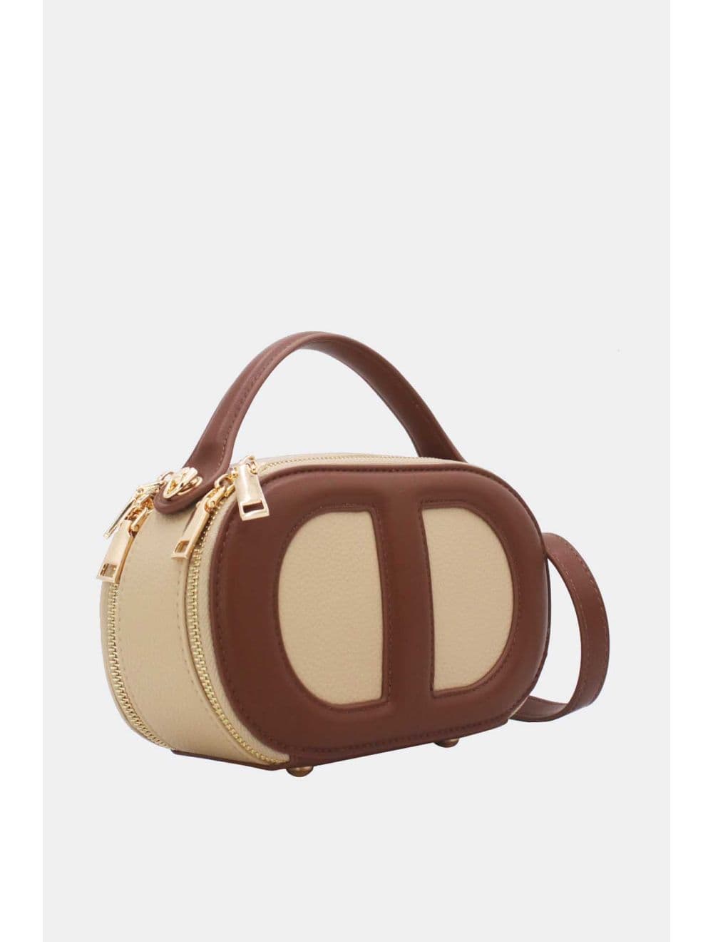 Mini Sac à Main Boîte Effet Cuir Et Tissu RÉASSORT 24P-5998-Apricot/Brown — vue 2