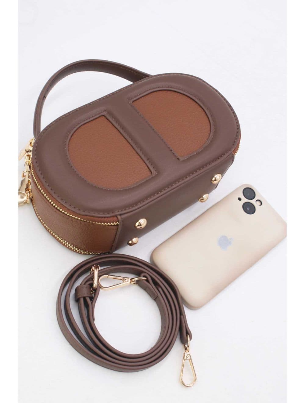 Mini Sac à Main Boîte Effet Cuir Et Tissu RÉASSORT 24P-5998-Brown/Coffee — vue 4