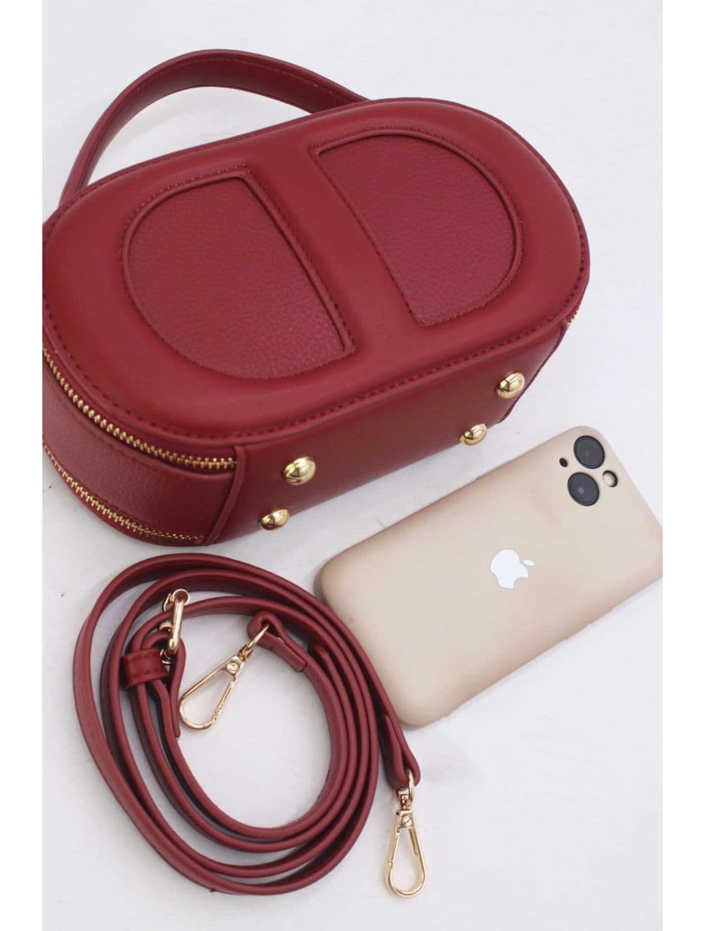Mini Sac à Main Boîte Effet Cuir Et Tissu RÉASSORT 24P-5998-Rouge — vue 4