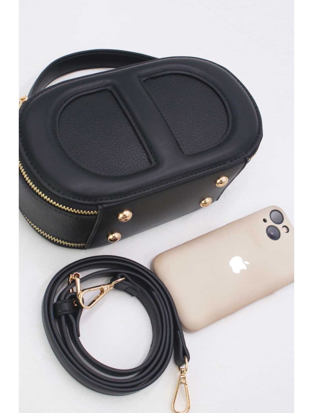 Mini Sac à Main Boîte Effet Cuir Et Tissu RÉASSORT 24P-5998-Noir — vue 4