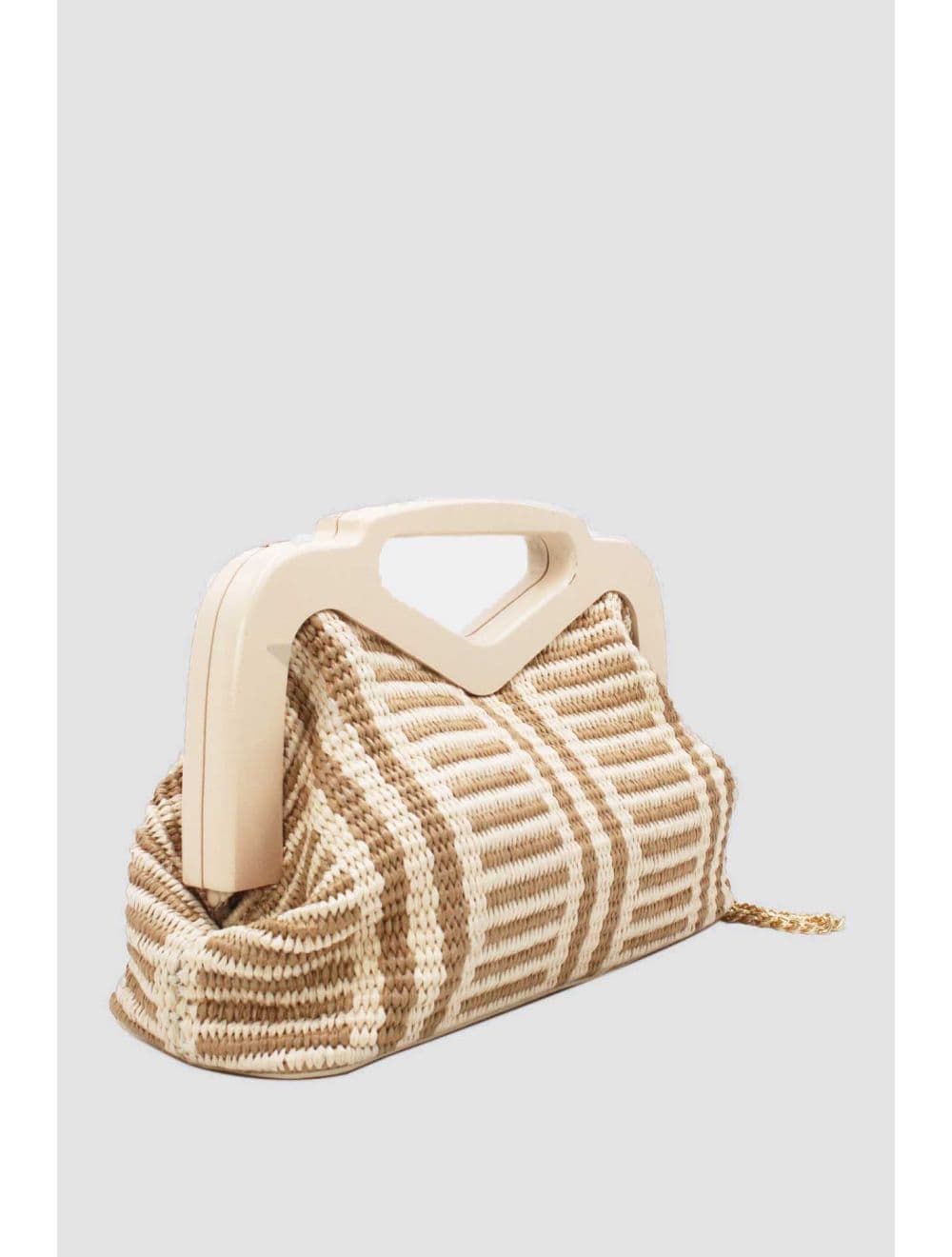 Pochette Tressé Anse En Bois 23P-5768B-Apricot/Beige — vue 3