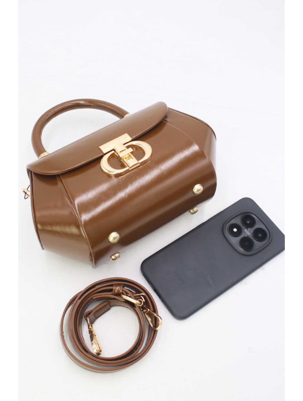 Petit Sac à Main Effet Vernis 25P-6383-Marron — vue 4